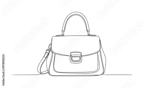 Black and white line of a structured handbag with a handle and shoulder strap fashion