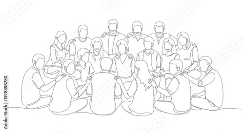 Diverse group of people in circle, support, unity, connection, teamwork, community, friendship, belonging