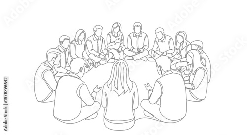 Diverse group of people sitting in a circle, brainstorming ideas, teamwork, communication, meeting
