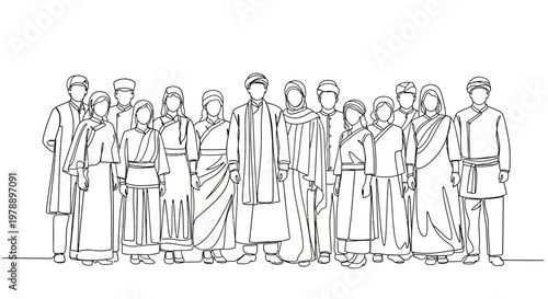 Diverse People Group Diverse Cultures Traditional Clothing Line Art