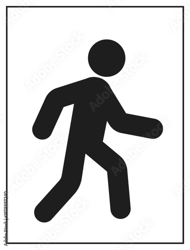 Simple walking person icon in flat design style. Black silhouette isolated on white background. A universal symbol for navigation, public spaces, applications, and interfaces. Suitable for marking