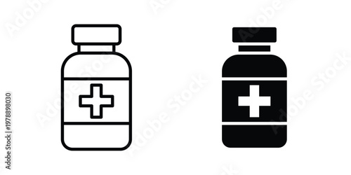 Pill bottle icon Outline Style. Vector Illustration in flat For Graphic Design
