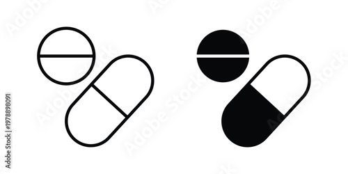 Pills icon Outline Style. Vector Illustration in flat For Graphic Design