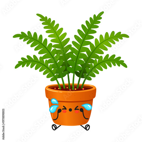 Sad Nephrolepis fern cartoon character crying