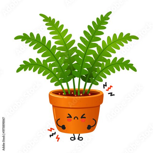 Sad fern plant in pot feeling pain and stress