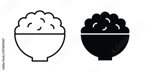 Rice bowl icon Outline Style. Vector Illustration in flat For Graphic Design