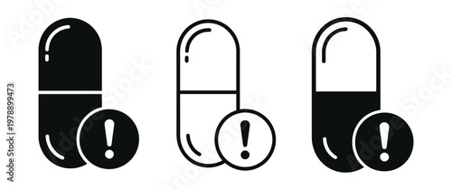 Medication overdose symbol pack, overdose emergency icons, addiction risk warning signs, drug safety indicators, health hazard graphics