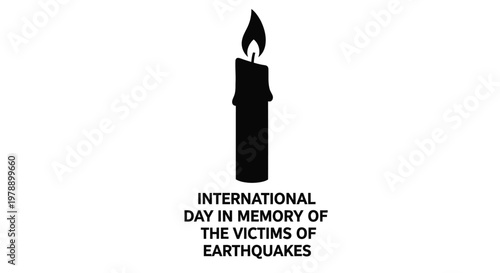 Black silhouette of a burning candle with text commemorating earthquake victims
