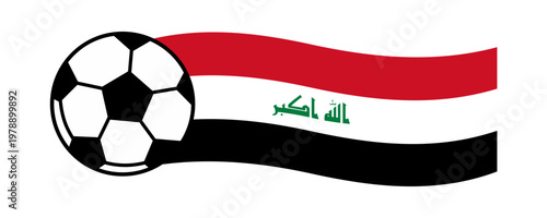 Dynamic vector illustration of a classic soccer ball blended with the flowing Iraq flag, representing national pride, passion for football, and a competitive spirit.
