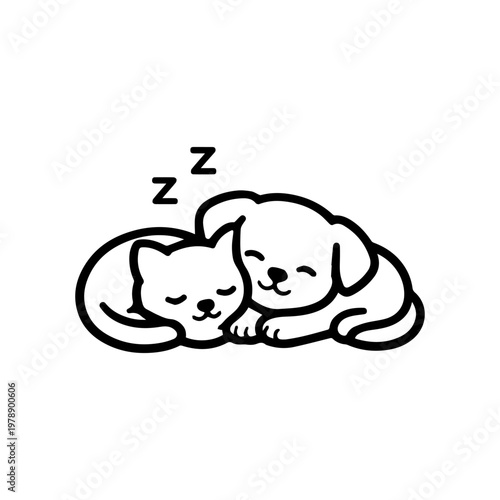 cat and dog sleep together line icon
vector line icon on a white background