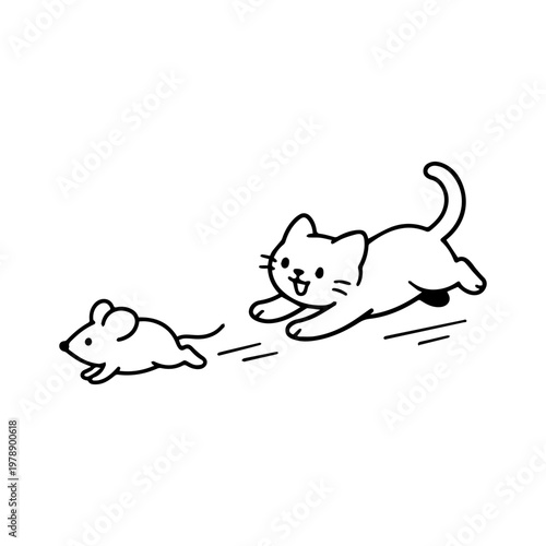 cat is chasing a mouse line icon
vector line icon on a white background
