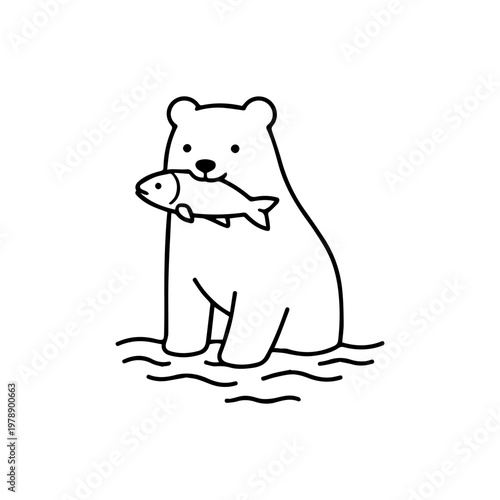 bear catches fish line icon
vector line icon on a white background