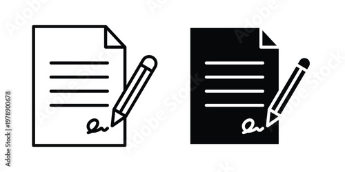 Signed contract icon Outline Style. Vector Illustration in flat For Graphic Design