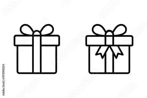 Gift box icons with bows simple line art vector set thank you surprise celebration birthday christmas template illustration minimalist collection