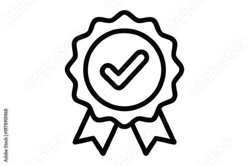 Quality seal icon with check mark award badge vector line art approved verified certified guarantee certificate achievement endorsement feedback