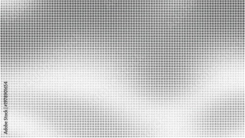 Grayscale halftones create a subtle transition from dense black circles to sparse dots on a textured background.