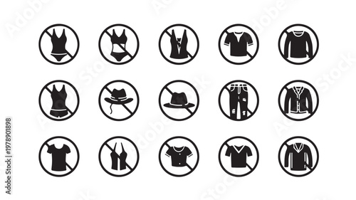 No Clothing Icons Set For Design And Editorial Use