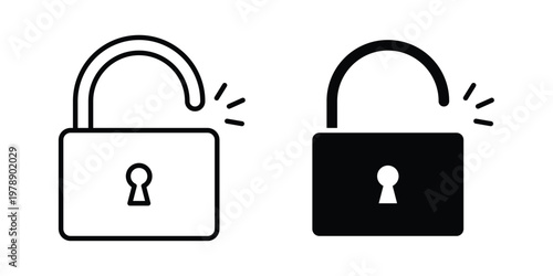 Unlock icon Outline Style. Vector Illustration in flat For Graphic Design