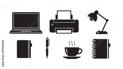 Office Supplies And Electronics Icons For Business Productivity Concepts