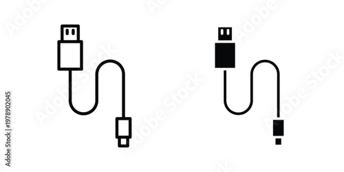 USB cable icon Outline Style. Vector Illustration in flat For Graphic Design