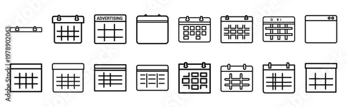advertising grid line icons collection and Vector icon set in a outline design.