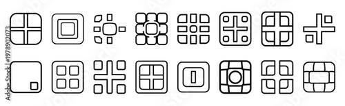 alert grid line icons collection and Vector icon set in a outline design.