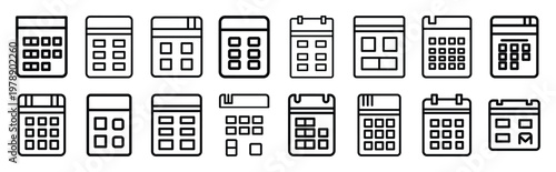 brand grid line icons collection and Vector icon set in a outline design.