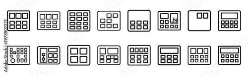 broadcast grid line icons collection and Vector icon set in a outline design.