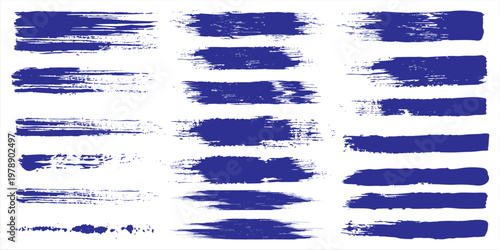Grunge brushes. Paintbrush sketch strokes, blue splash distress texture and paint daub. Rough ink stain and calligraphy element vector set. Illustration sketch grungy shape.
