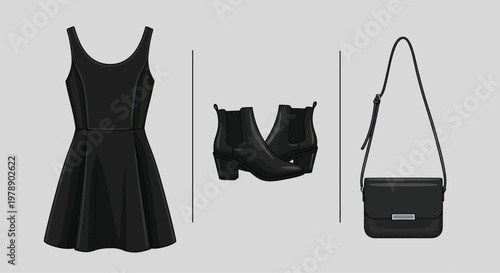 Black Dress, Boots, and Handbag for Fashion Illustration Concepts