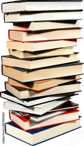 High stack of books isolated on white background
