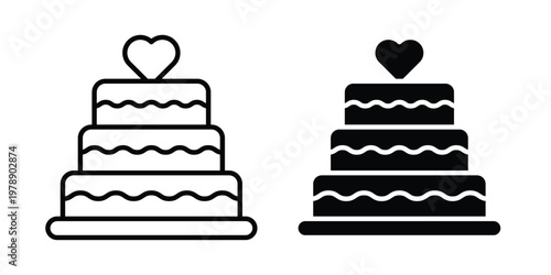 Wedding cake icon Outline Style. Vector Illustration in flat For Graphic Design