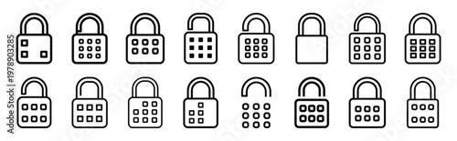 lock matrix line icons collection and Vector icon set in a outline design.