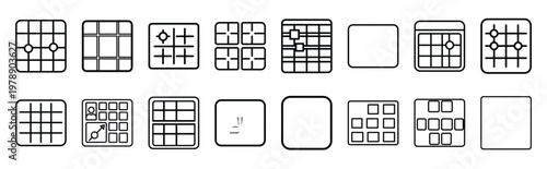 activity grid line icons collection and Vector icon set in a outline design.