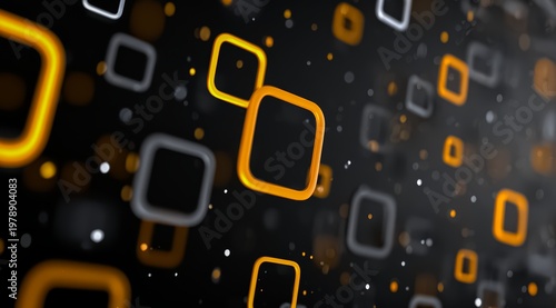 Black and orange background with a variety of squares of different sizes