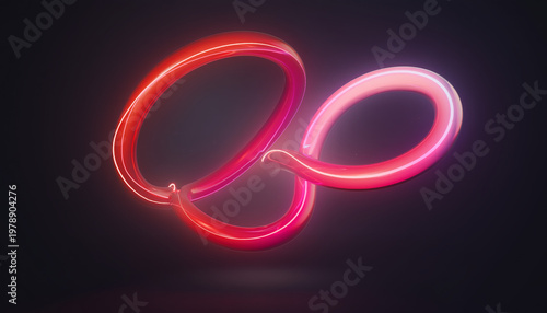 Abstract glowing neon light sculptures representing love and connection