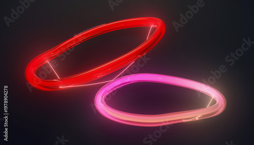 Abstract glowing neon light sculptures representing love and connection