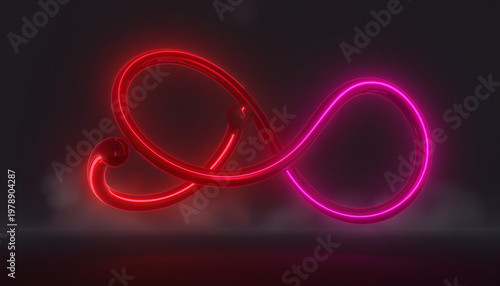Abstract glowing neon light sculptures representing love and connection