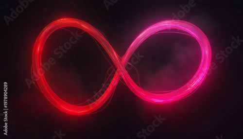 Abstract glowing neon light sculptures representing love and connection