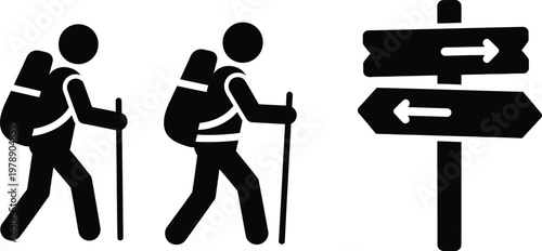 Hiking direction silhouette icon set vector travel adventure glyph bundle