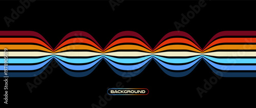 Abstract retro striped background with curved lines. Vintage 1970s 1980s colorful wave pattern