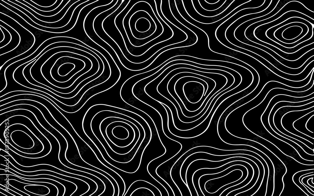 Obraz premium Minimalist abstract topographic contour pattern, smooth flowing elevation lines forming organic shapes, monochrome black lines on a light gray background