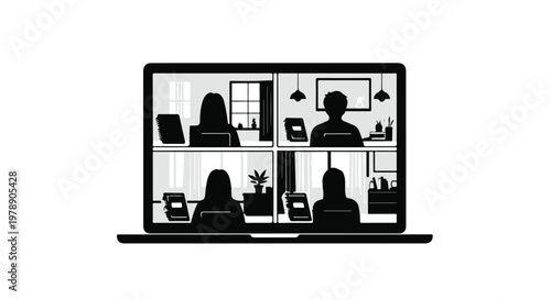 Remote team meeting on laptop computer with colleagues in different home office settings during video conference call