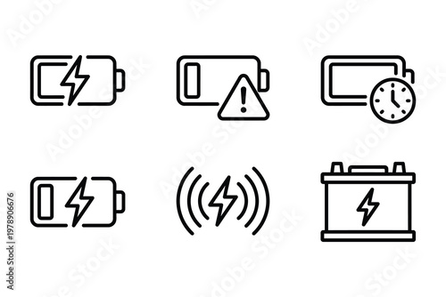 Battery and power icons with car battery charge level charging wireless electricity automobile technology