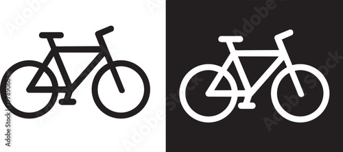 Bicycle Icon: Minimalist illustrations of bicycle symbols in both black on white and white on black, suitable for design and signage.png