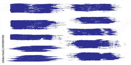 Grunge brushes. Paintbrush sketch strokes, blue splash distress texture and paint daub. Rough ink stain and calligraphy element vector set. Illustration sketch grungy shape. eps 10