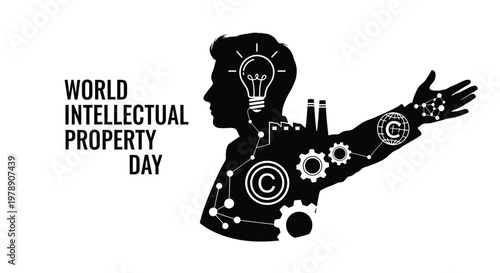 World intellectual property day graphic featuring a head and idea symbol