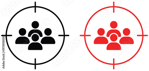 Target people icon set, marketing audience symbols, demographic targeting graphics, customer segmentation icons