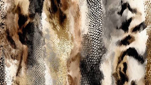 Abstract Animal Print Texture Background with Mixed Snake Skin and Tiger Stripe Patterns, Artistic Watercolor Effect and Distressed Earthy Tones for Modern Fashion Textile Design and Decor
