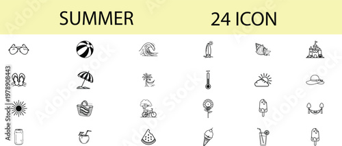 WebSummer icons set, 24 black and white illustrations